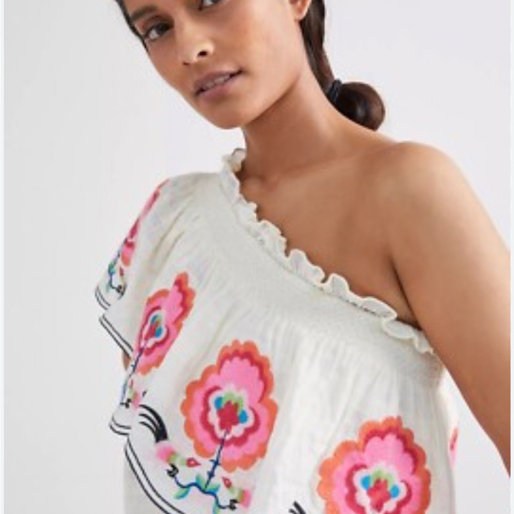 Plenty by Tracy Reese One Shoulder Dress - White with Pink Floral